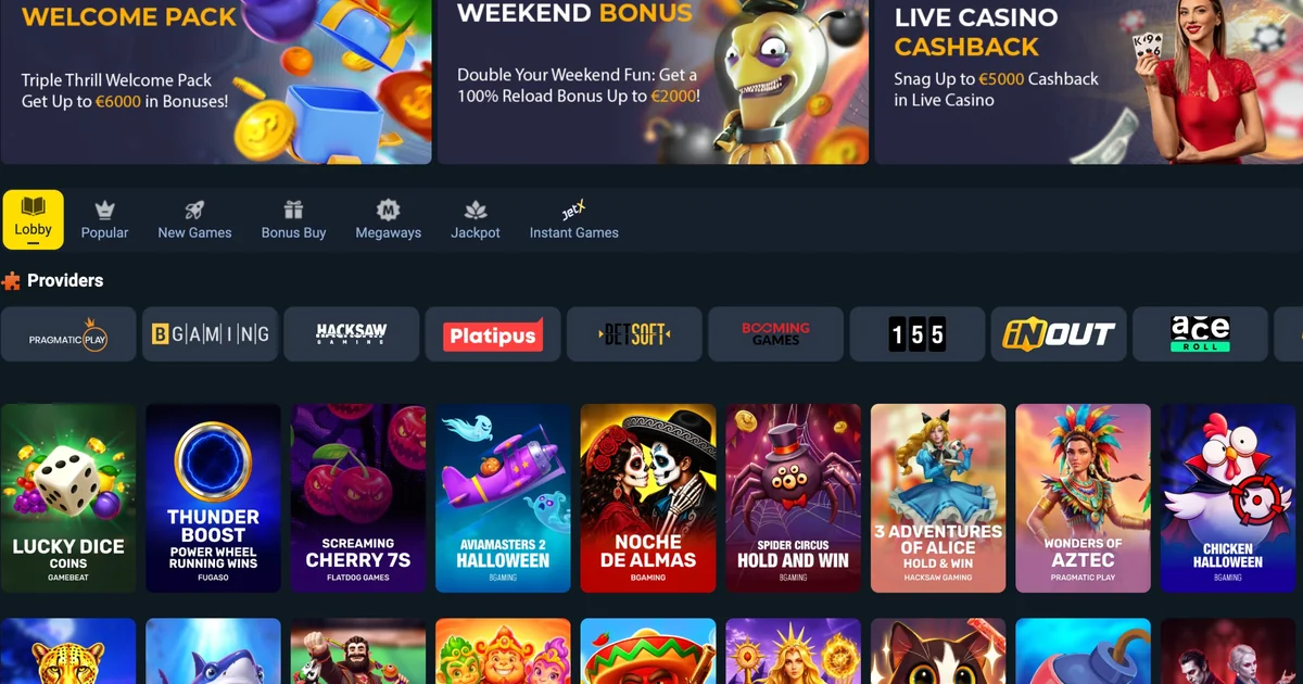 Lobby van Casobet Casino met games